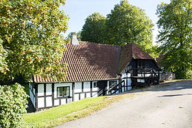 Half-timbered mill by river