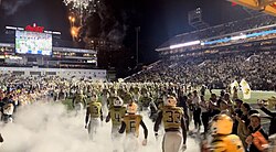 Tech enters the field before a game with North Carolina in 2023. Tech Enters The Field 2023.jpg