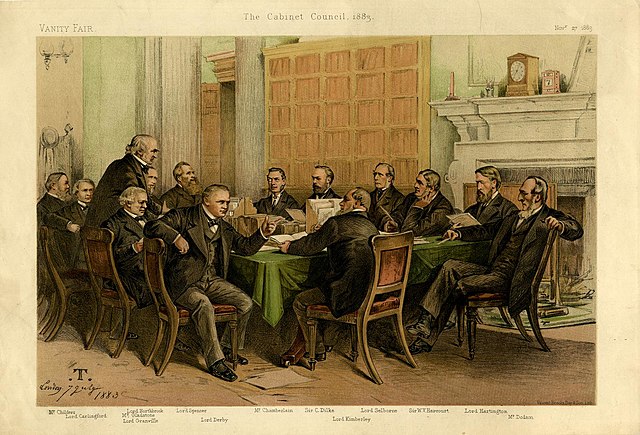 The Cabinet Council, 1883 by Théobald Chartran, published in Vanity Fair, 27 November 1883