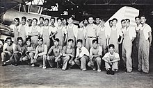 Workers at the CAMCO plant at the Jianqiao Aerodrome standing before the assembly of a Gamma 2E; circa 1936 The Welding Gang.jpg