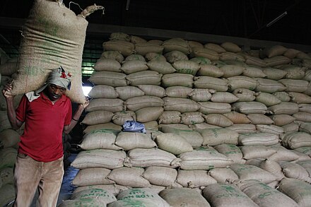 Stacks of coffee bags, Ethiopia