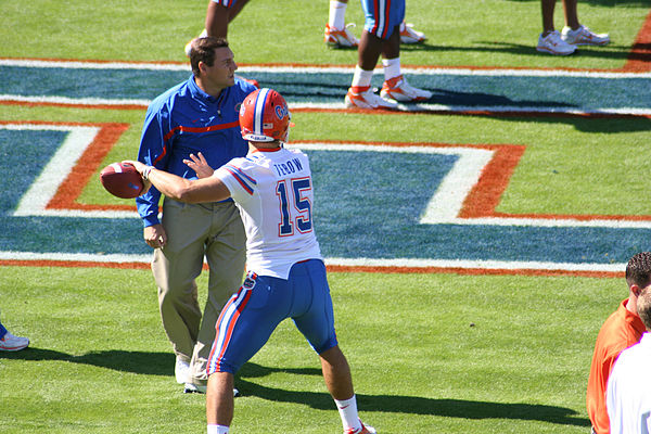 Tebow warming up