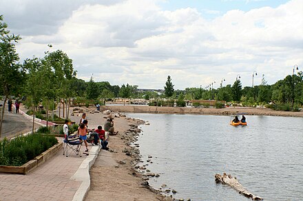 Tingley Beach in Old Town, Albuquerque, a pond in a former watercourse by the Rio Grande