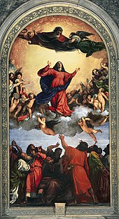 On 1 November 1950, Pius XII defined the dogma of the Assumption (Titian's Assunta (1516-1518) pictured). Tizian 041.jpg