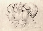 Tre gossprofiler, Teckning utförd i svart och vit krita som lär föreställa prinsarna Karl, Gustav och Oskar (1831).