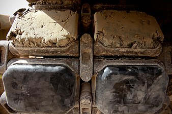 Worn and new track pads on an M1 Abrams battle tank.