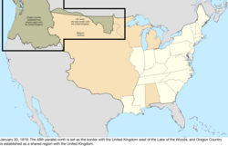 Map of the change to the United States in central North America on January 30, 1819