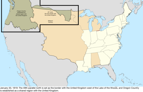 Map of the change to the United States in central North America on January 30, 1819