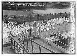 Members of the naval militia respond to a roll-call in 1913.