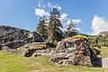 Waltensburg/Vuorz, Zwitserland. Ruïne Casti Munt Sorn Gieri (Burg Jörgenberg) en omgeving.