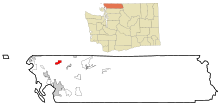 Whatcom County Washington Incorporated and Unincorporated areas Lynden Highlighted.svg