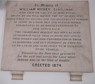 William Hickey memorial in Chapel of St Francis William Hickey memorial in Chapel of St Francis at Hickey's Almshouses.jpg