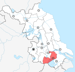 Location of Wuxi Prefecture within Jiangsu