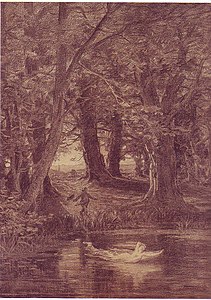 "Le spectre du marais" unha obra ao carbón de 1860 de Yann Dargent para "Fées, korrigans & autres créatures fantastiques de Bretagne" de Philippe Le Sturm.