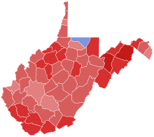 Results by county
.mw-parser-output .legend{page-break-inside:avoid;break-inside:avoid-column}.mw-parser-output .legend-color{display:inline-block;min-width:1.25em;height:1.25em;line-height:1.25;margin:1px 0;text-align:center;border:1px solid black;background-color:transparent;color:black}.mw-parser-output .legend-text{}
Morrisey
50-60%
60-70%
70-80%
80-90%
Petsonk
50-60% 2020 West Virginia Attorney General Election Results.svg