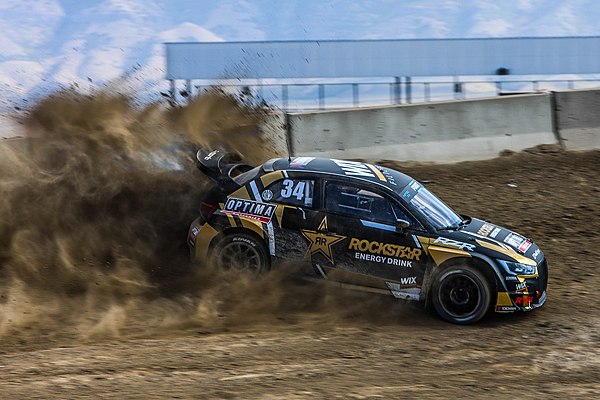 Foust driving for Dreyer & Reinbold Racing in the 2021 Nitro Rallycross Championship