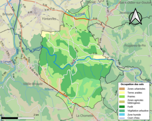 Barevná mapa znázorňující využití půdy.