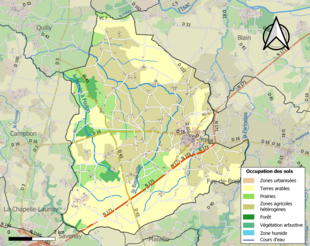 Barevná mapa znázorňující využití půdy.