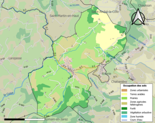 Barevná mapa znázorňující využití půdy.