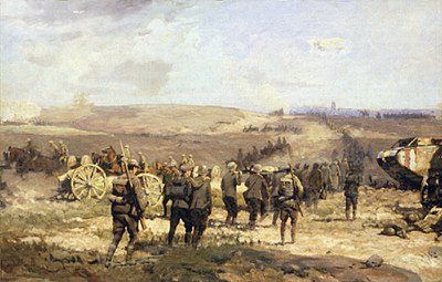 Painting by Will Longstaff depicting German prisoners of war on the first day of the Battle of Amiens. 8th August 1918 (Will Longstaff).jpg