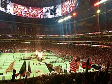 Pyrotechnics display during Atlanta United's trophy ceremony following the 2018 MLS Cup final AUFC MLS Cup ceremony.jpg