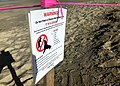 A sign advises beachgoers to avoid disturbing marine wildlife after an unusual number of ill or deceased marine wildlife washed up on Ventura and Santa Barbara county beaches. (36220749811).jpg