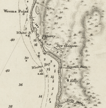 Admiralty Chart of 1846 / 1852, showing New Glasgow with four villas at Weems Bay.