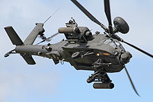 Like many attack helicopters, the AgustaWestland Apache has a tailwheel to allow an unobstructed arc of fire for the gun. AgustaWestland Apache AH1 10 (5968018661).jpg