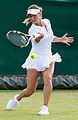 Ana Bogdan competing in the first round of the 2015 Wimbledon Qualifying Tournament at the Bank of England Sports Grounds in Roehampton, England. The winners of three rounds of competition qualify for the main draw of Wimbledon the following week.