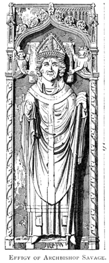 An etching of the effigy of Archbishop Thomas Savage (brother of Sir John Savage)
