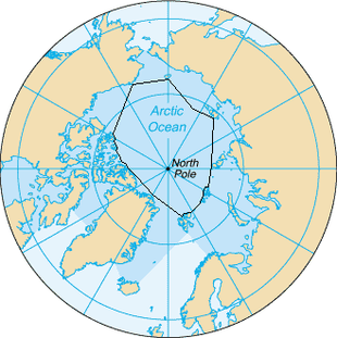 The borders of the Arctic Ocean, according to the CIA World Factbook (blue area), and as defined by the IHO (black outline - excluding marginal waterbodies) Arctic Ocean - en IHO.png