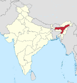 Assam in India (claimed and disputed hatched)