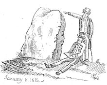 Illustration of Croker's 1815 survey of the Ballinlough Stone Ballinlough Stone - Ilustration of standing stone in Ballinlough Cork - From 1815 work attrib to Thomas Crofton Croker.jpg