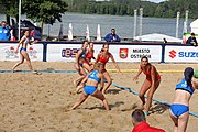 Deutsch: Beachhandball Europameisterschaften 2019 (Beach handball Euro); Tag 2: 3. Juli 2019 – Frauen, Vorrunde Gruppe A, Kroatien-Rumänien 2:0 (16:11, 11:8) English: Beach handball Euro; Day 2: 3 July 2019 – Women Preliminary Round Group A – Croatia-Romania 2:0 (16:11, 11:8)