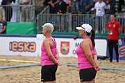 Deutsch: Beachhandball Europameisterschaften 2019 (Beach handball Euro); Tag 5: 6. Juli 2019 – Frauen, Halbfinale, Ungarn-Niederlande 2:0 (19:16, 15:12) English: Beach handball Euro; Day 5: 6 July 2019 – Semifinal Women – Hungary-Netherlands 2:0 (19:16, 15:12)