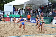 Deutsch: Beachhandball Europameisterschaften 2019 (Beach handball Euro); Tag 5: 6. Juli 2019 – Frauen, Halbfinale, Ungarn-Niederlande 2:0 (19:16, 15:12) English: Beach handball Euro; Day 5: 6 July 2019 – Semifinal Women – Hungary-Netherlands 2:0 (19:16, 15:12)