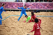 Deutsch: Beachhandball bei den Olympischen Jugendspielen 2018; Tag 6, 12. Oktober 2018; Mädchen, Platzierungsrundenspiel – Russland-Venezuela 2:0 English: Beach handball at the 2018 Summer Youth Olympics at 12 October 2018 – Girl's Consolation Round – Russland-Venezuela 2:0