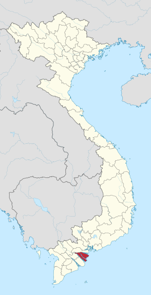 Vietnam térképe kiemelve a Tỉnh Bến Tre tartományt