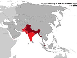 The jurisdiction of the Bengal Presidency at its peak between 1849 and 1853.