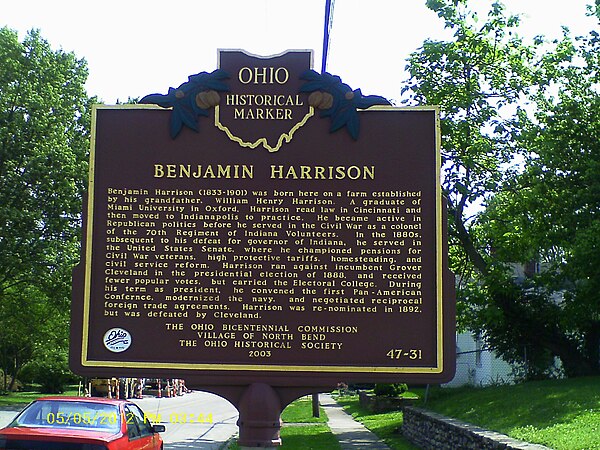 Birthplace marker in North Bend, Ohio