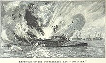Illustration published in 1887 of CSS Louisiana exploding. CSS Louisiana explodes.jpg