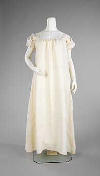 Chemise, linen, c.1790-1810. The Metropolitan Museum of Art Costume Institute: 2009.300.392. Chemise MET 65.273.1 front CP4.jpg