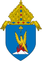 The arms of the Roman Catholic Diocese of Phoenix: The arms feature a phoenix, the namesake of the diocesan seat, Phoenix, Arizona.