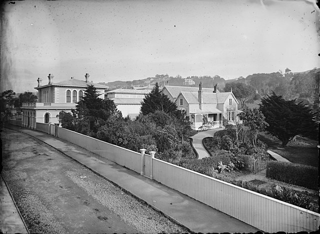 The museum director's residence circa 1880, Colonial Museum on the left