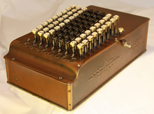 Model E "Controlled-Key" Comptometer with a white release key (1914) Comptometer model E.png