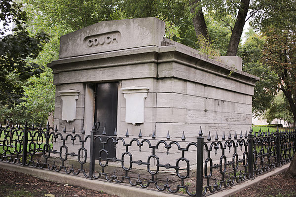 Couch Mausoleum in Lincoln Park, October 2013. This mausoleum is the only standing remnant of the cemetery that existed in part of Lincoln Park in the