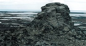 Vue sur les étangs de la péninsule Courbet depuis le sommet du mont Bungay en 1999