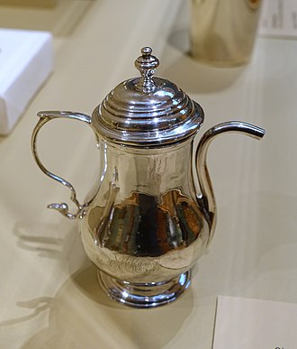 Covered spout cup by Samuel Edwards, c. 1733 Covered spout cup, Samuel Edwards, Boston, c. 1733, silver - Currier Museum of Art - Manchester, NH - DSC07966.jpg