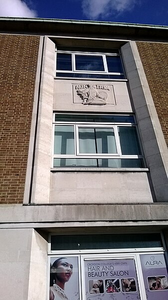 File:Croydon College, west end- relief of Minerva (geograph 3859158).jpg