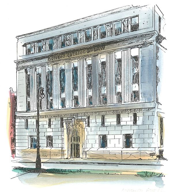 Etching of Detroit College of Law, Elizabeth Street Building, Detroit 1937–1997